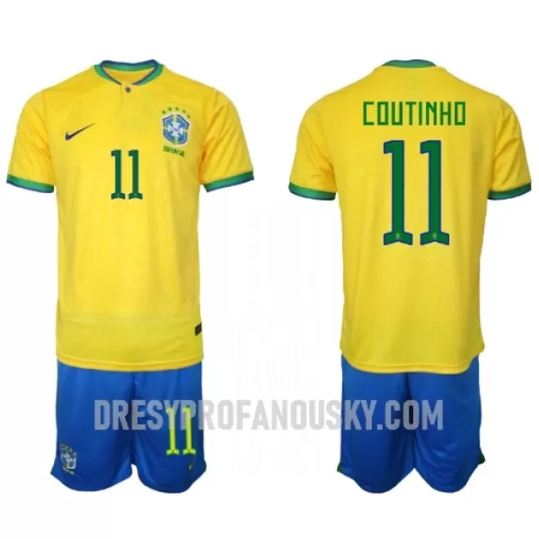 Levné Dětský Fotbalový Dres Brazílie Philippe Coutinho 11 Domácí Mistrovství Světa 2022