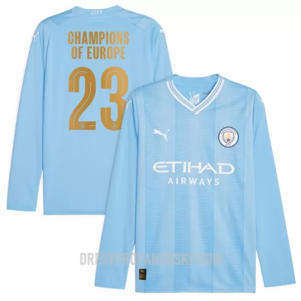 Levné Mužský Fotbalový Dres Manchester City Champions of Europe Domácí 2023-24 Dlouhý Rukáv