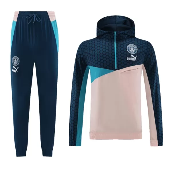 Levné Mužský Manchester City Hoodie Kit Cream Version Tréninkové teplákové soupravy Čtvrt-Zip 2023-24