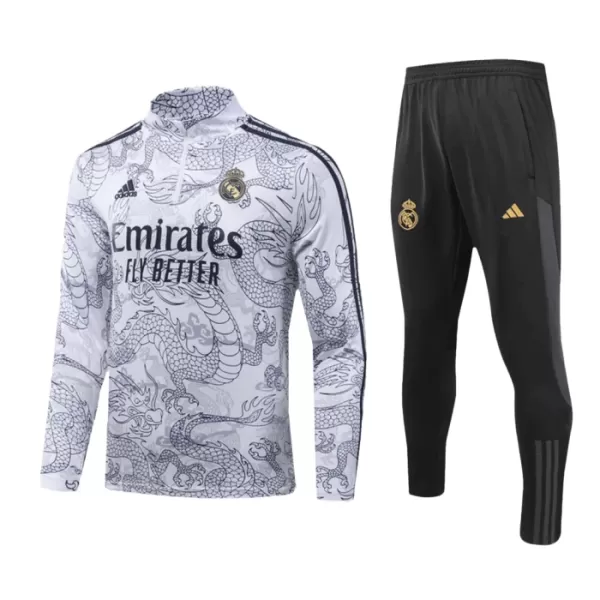 Levné Mužský Real Madrid Kit Gray Version Dragon Tréninkové teplákové soupravy Čtvrt-Zip 2023-24