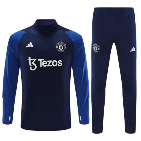 Levné Dětský Manchester United Kit Navy Version Tréninkové teplákové soupravy Čtvrt-Zip 2023-24