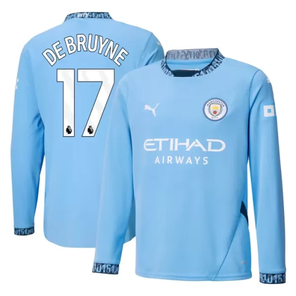 Levné Mužský Fotbalový Dres Manchester City De Bruyne 17 Domácí 2024-25 Dlouhý Rukáv